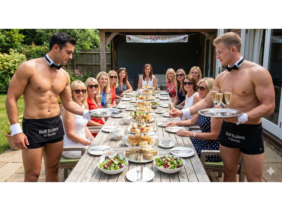 Buff butlers at a birthday party event in Shepperton, Surrey