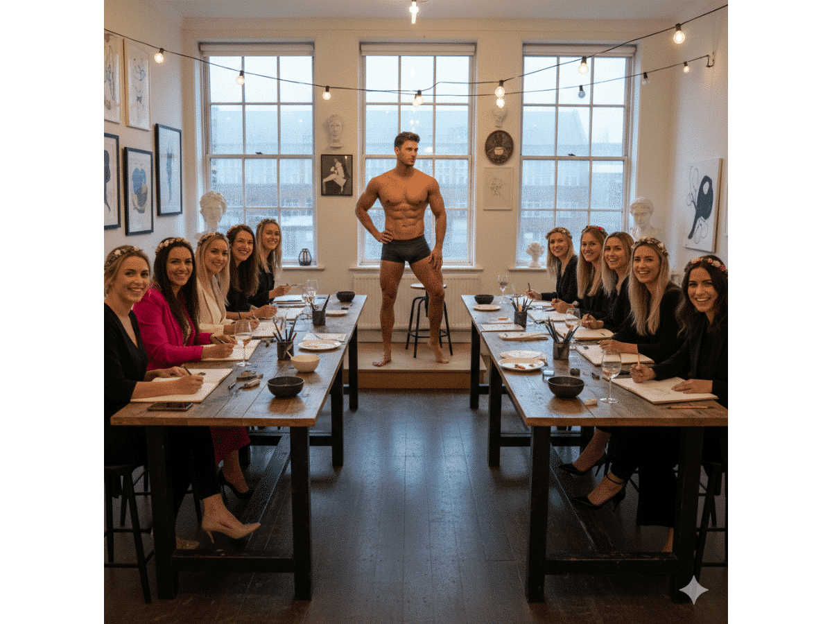 guests at a hen party life drawing in Surrey